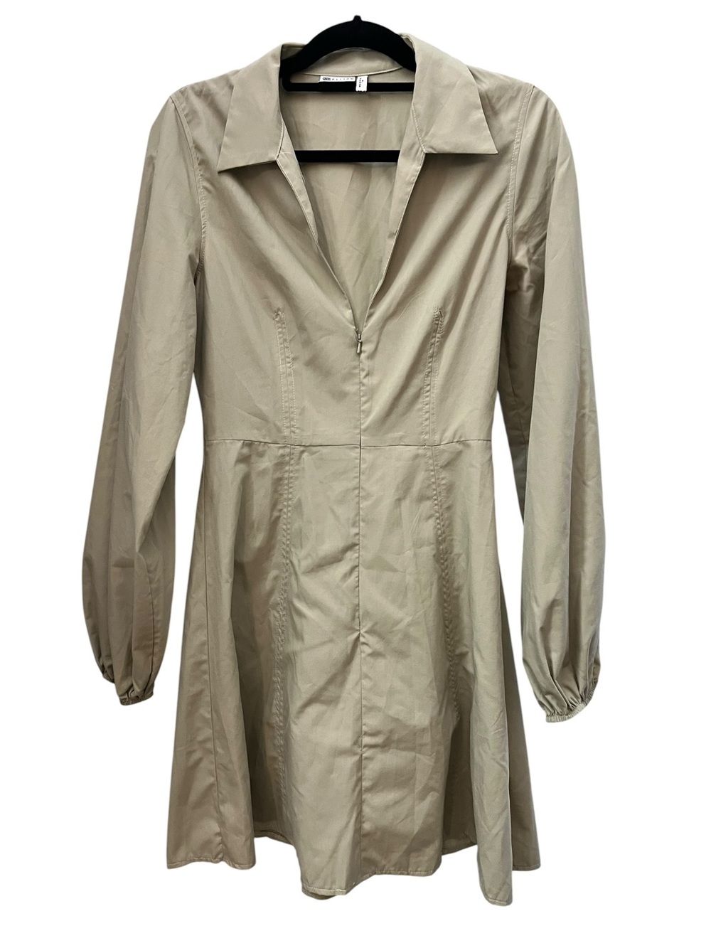ASOS Long balloon Sleeve Collared mini Shirt Dress in Light Beige Sz 6 EUC
